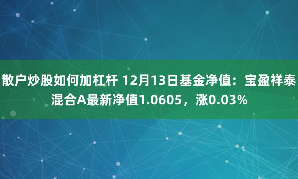 散户炒股如何加杠杆 12月13日基金净值：宝盈祥泰混合A最新净值1.0605，涨0.03%