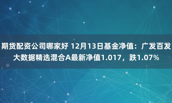 期货配资公司哪家好 12月13日基金净值：广发百发大数据精选混合A最新净值1.017，跌1.07%